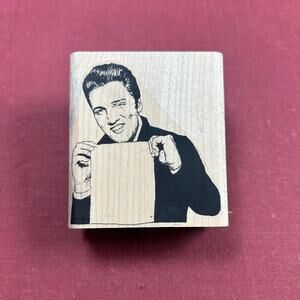 Vintage Las Vegas- Elvis with blank Card- Rubber Stamp- 2.25x2"  some wear